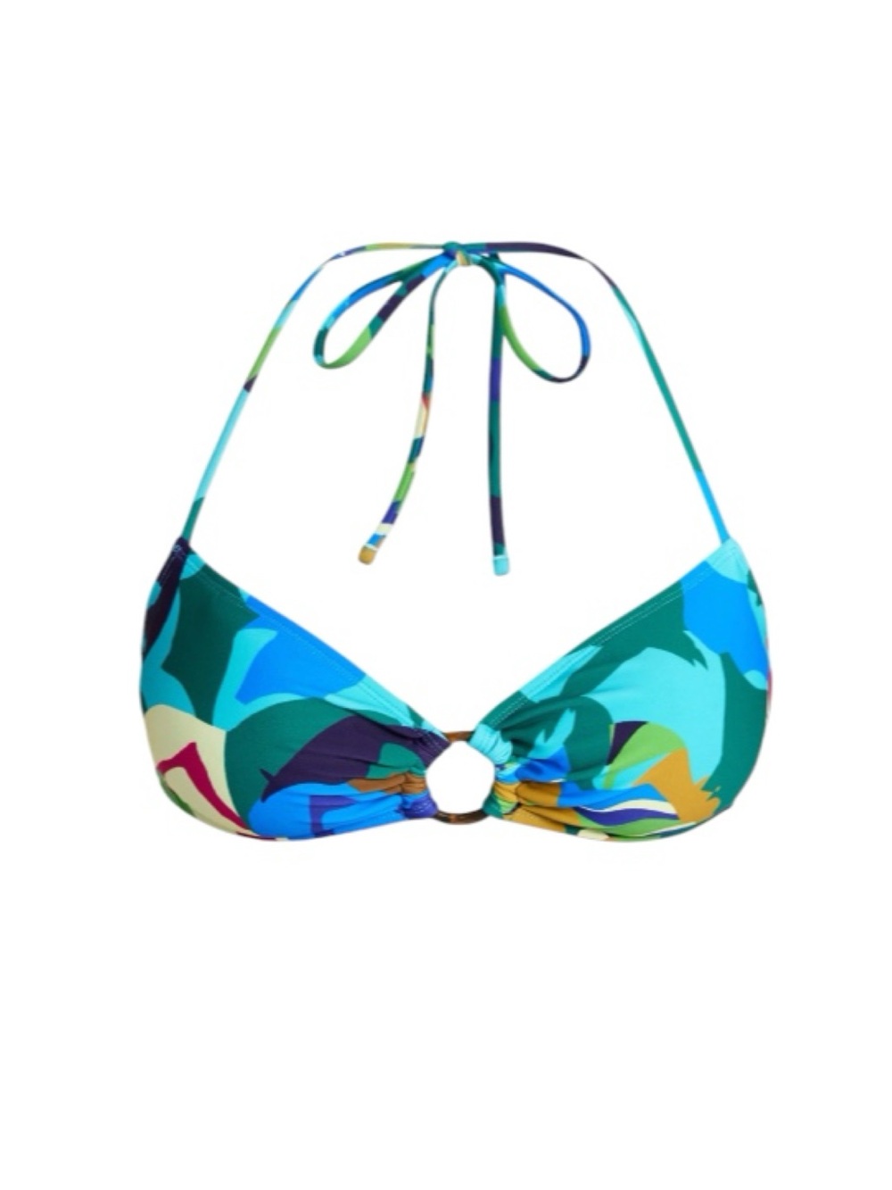 Time and Tru Teal Blue Green Abstract Ring-Front High-Waist Bikini - Picture 5 of 13
